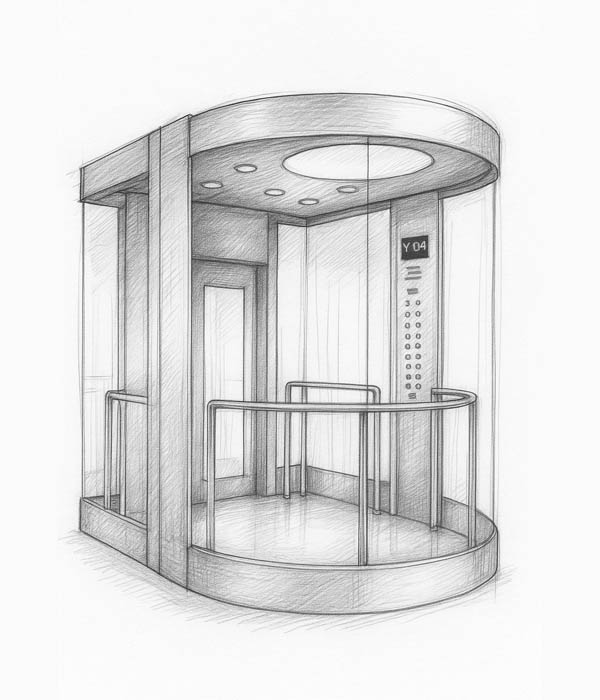 Dibujo ascensor panorámico cristal